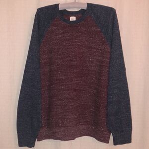 GAP XL Waffle Knit Color Block Burgundy Navy Heathered Crewneck Thermal